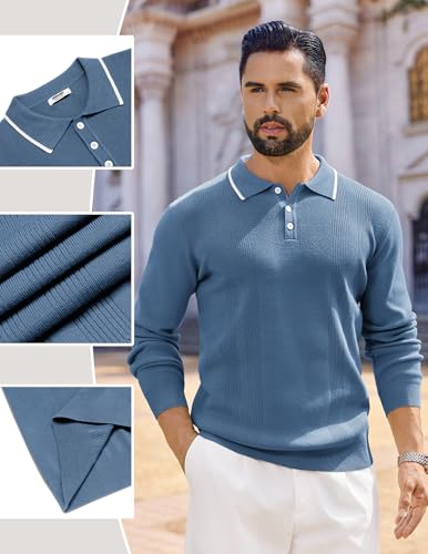 COOFANDY Mens Knit Polo Sweaters Long Sleeve Vintage Polos Casual Dress Pullover Old Money Tops3
