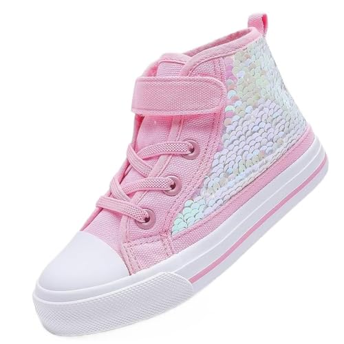 Amtopiyo Toddler Girls High Top Canvas Shoes Kids Sparkle Sequins Casual Sneakers