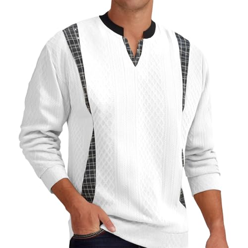 Men's Quilted Sweatshirt Casual Long Sleeve Stand Collar Quarter Button Knitted Pullover Sweatshirts