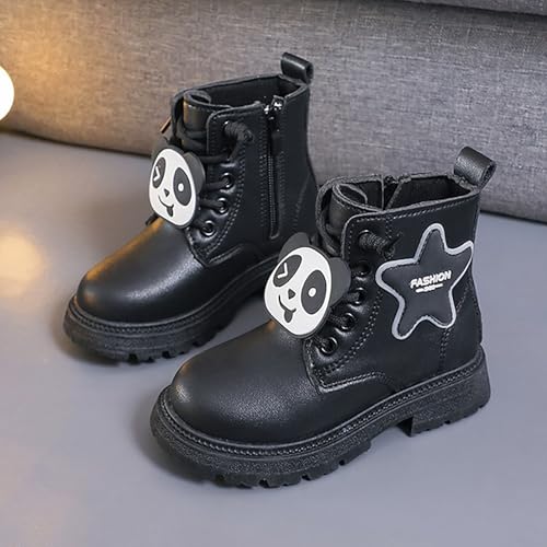 IWIHMIV Girls Short Boots Girls Non Slip Soft Bottom Leather Boots Lace Up Side Zipper Ankle Booties for Toddler3