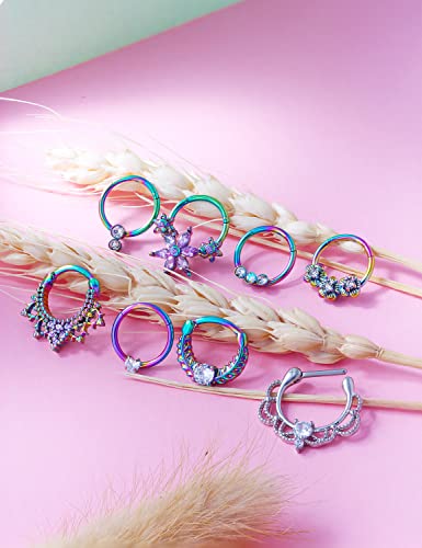 Septum Nose Rings Daith Earrings 16g Clicker Piercing Jewelry Hypoallergenic Rainbow Rose Gold Surgical Steel for Women Men2