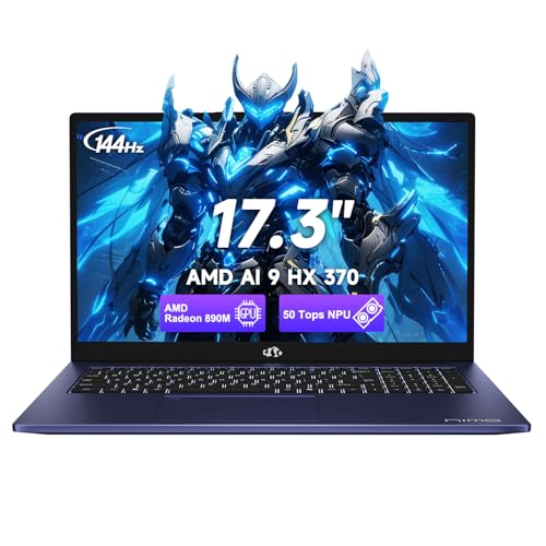 NIMO 17.3" AI Laptop, 12 Cores Ryzen AI 9 HX 370 32GB RAM 1TB SSD (Beat Ultra 9 285H Up to 5.1GHz), Radeon 890M, 100W fast PD 14