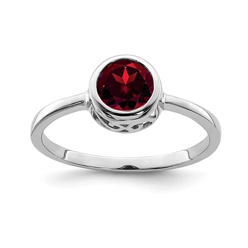 Bague de fiançailles pour femme argent grenat rouge solitaire rond