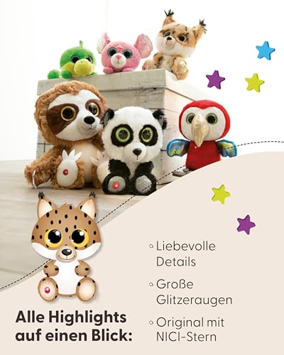 NICI GLUBSCHIS Luchs Lenzo 15cm - Schlenkernder Kuscheltier Luchs mit großen Glitzeraugen - 49295