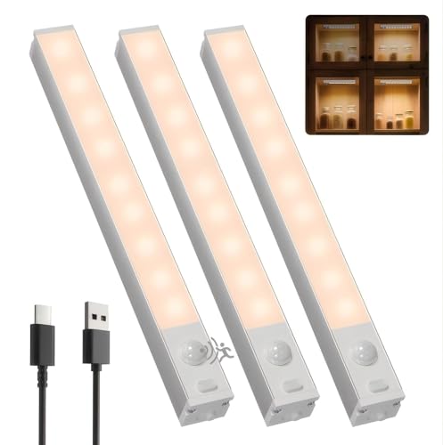 GOODEA Schranklicht mit Bewegungsmelder -18cm Mini Dimmbar Schrankbeleuchtung Led Bewegungssensor, 3 Stück Warmweiß Nachtlicht Akku Magnetic Sensor...