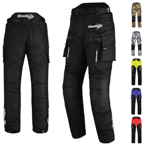 Shelly - Pantaloni da moto da uomo, in tessuto Cordura impermeabile, per corse motociclistiche, equitazione e protezione dagli urti, Nero , 36 W