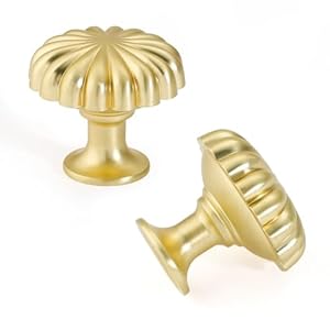 10 Pack Brushed Brass Cabinet Knobs, Decorative Round Drawer Knobs, Solid Zinc Alloy Cabinet Hardware for Kitchen Cabinets, Bathroom Vanity, Dresser and Furniture Drawers