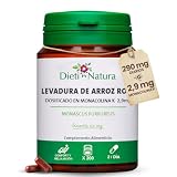 Dieti Natura Levadura de Arroz Rojo 200 Cápsulas para Reducir Colesterol - 2,9mg de Monacolina K para Bajar el Colesterol - Levadura Arroz Rojo para Salud Cardiovascular - Potente Antioxidante