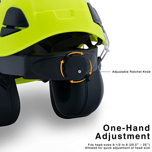 UNINOVA Forestry Helmet with Mesh Visor Face Shield and Earmuffs Ear Protection Safety Hard Hat Logging Tree Helmet OSHA Hardhats (092 Lime+Earmuff+Shield) - Thumbnail 4
