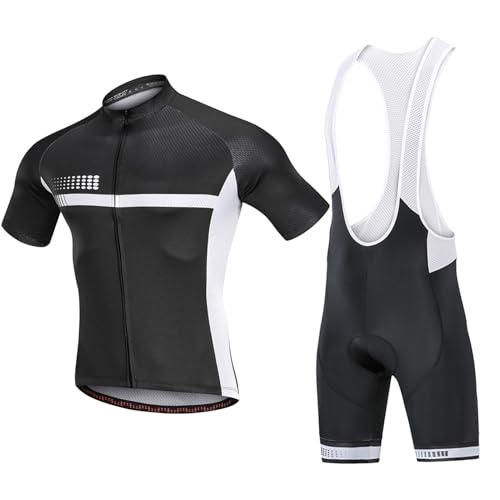 Aumotop Conjunto de Maillot de Ciclismo para Hombre, Camiseta Manga Corta para Bicicleta y Pantalones Cortos con Tirantes Acolchados Montar en Bicicleta, Tejido Poliéster Transpirable y Secado
