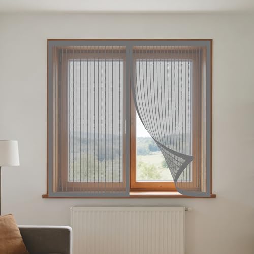 Mosquitera Ventana 145 x 145 cm sin Taladrar Ni Atornillar Mosquitera Ventanas Adhesiva Lavables para Exterior Jardín Balcón Salón Casa Tienda, Gris