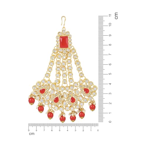 Image of I Jewels Gold Plated Mughal Beautiful Long Pearl Kundan Jhumar Passa /Jhoomar Maang Tikka for Women
