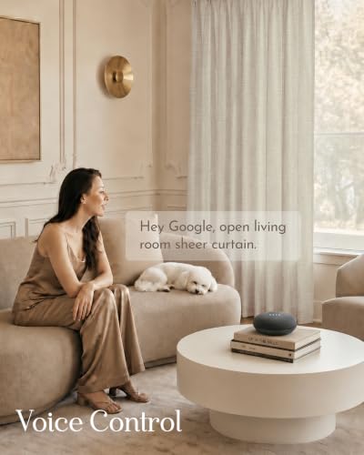 Image of Graywind Motorized Curtains with Track, Light Filtering Smart Curtains, Hardwired Curtains Compatible with Alexa Google Home Remote Control for Large Windows, Custom Drapes Up to 220 inch, Hush (Beige)