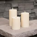 LampLust Outdoor Flameless Candles Waterproof, 3 Pack, 3x4, 3x5, 3x6 Ivory Pillar Candles Set, LED Candles Flickering with Remote & Timer Included, Battery Operated, Outdoor Candles for Patio Decor