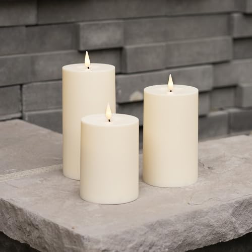 LampLust Outdoor Flameless Candles Waterproof, 3 Pack, 3x4, 3x5, 3x6 Ivory Pillar Candles Set, LED Candles Flickering with Remote & Timer Included, Battery Operated, Outdoor Candles for Patio Decor