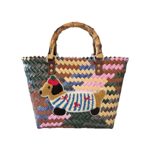 2025 New Dopamine Hand Weaving Vegetable Basket Bag, Dachshund Dog Bag Handbag For Daily Life, Shopping, Gifts, Etc