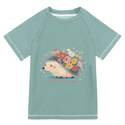 Cute Hedgehog Flowers Gray Green Girl Bathing Suit Sun Protection Work Out Clothes Swimwear Beach Tops 3T