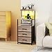 SZLHANJZ Night Stand with Charger Station, 3 Drawers Nightstand with Storage and LED Lights, Shelves, and Hooks, Bed Side End Table for Bedroom Dorm, Greige