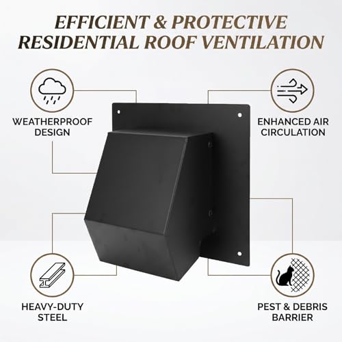 Couvercle d'aération robuste de 6 pouces en acier galvanisé noir pour ventilation extérieure - 4