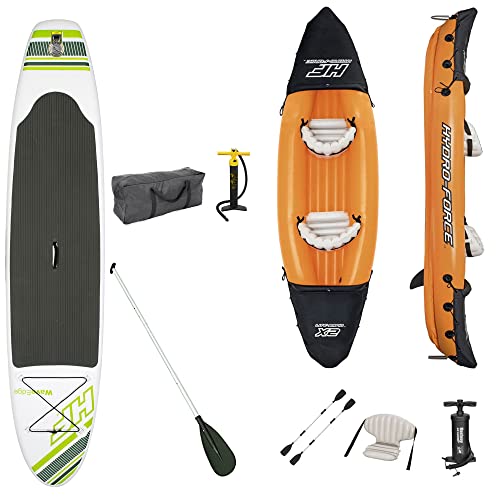 Bestway Hydro Force Wave Edge 10Ft Inflatable Stand Up Paddle Board Set, Green W/Hydro Force Lite Rapid 2 Person Inflatable Water Sport Kayak Set #TOP17