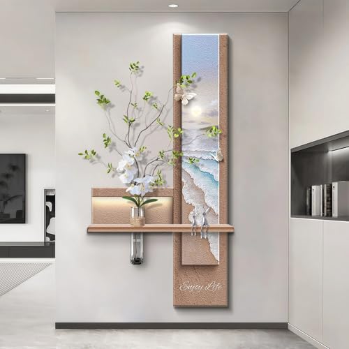 Vase texturé et plante artificielle en sculpture murale 3D LED