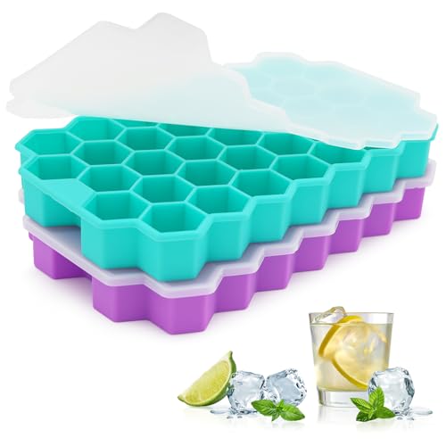 Azyh Eiswürfelformen für Gefrierschrank mit Deckel, 37 Fächer, Silikon-Eiswürfelform mit Deckel für kleine Eiswürfelformen, leicht zu lösen, wiederverwendbar, Eiswürfel im Eiskübel für Eiskaffeetasse,