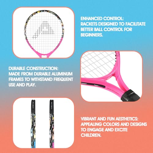 AMA SPORT 17" Graffiti Blue Kids Tennis Racket con 12 pelotas miniatura 3