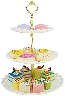 3-Tier White Gold Plastic Dessert Stand Pastry Stand Cake Stand Cupcake Stand Holder Serving Platter for Party Wedding Home Decor-Large