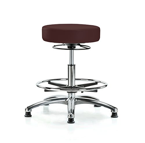 Image of Perch Chrome 360 Degree Height Adjustable Stationary Stool with Foot Ring | Medium Bench Height 20.5-28 inch | Burgundy Vinyl