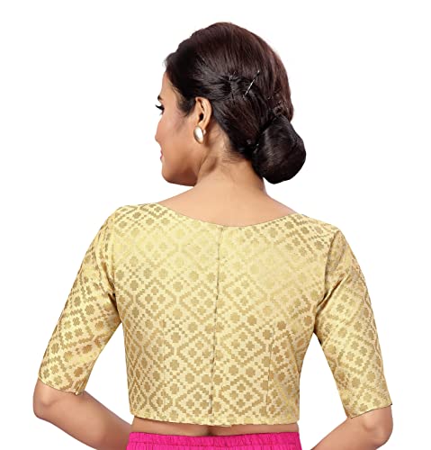 Image of Studio Shringaar Women's Readymade Brocade Elbow Length Sleeves Saree Blouse