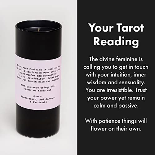 Tarot Candle - The High Priestess Card - Soy Wax Candle With Unique Tarot Illustration & Tarot Reading - Scented With Pomegranate, Red Berries & Patchouli - 60 Hours Burn Time - 6” Tall - Tarot Gifts #TOP3