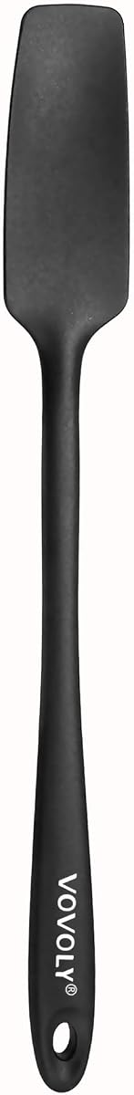 Espátula de silicona para tarro, cabeza pequeña con mango largo, espátula de goma para tarro, licuadora, botella, etc. Alta resistencia al calor para utensilios de cocina antiadherentes, sin costuras, sin BPA, 11,2 pulgadas, negro.