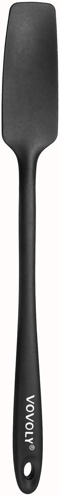 Vovoly Silicone Jar Spatula, Small Head with Long Handle, Rubber Spatulas Scraper for Jar, Blender, Bottle, etc. High Heat Resistant for Nonstick Cookware, Seamless, BPA Free, 11.2 Inch, Black.
