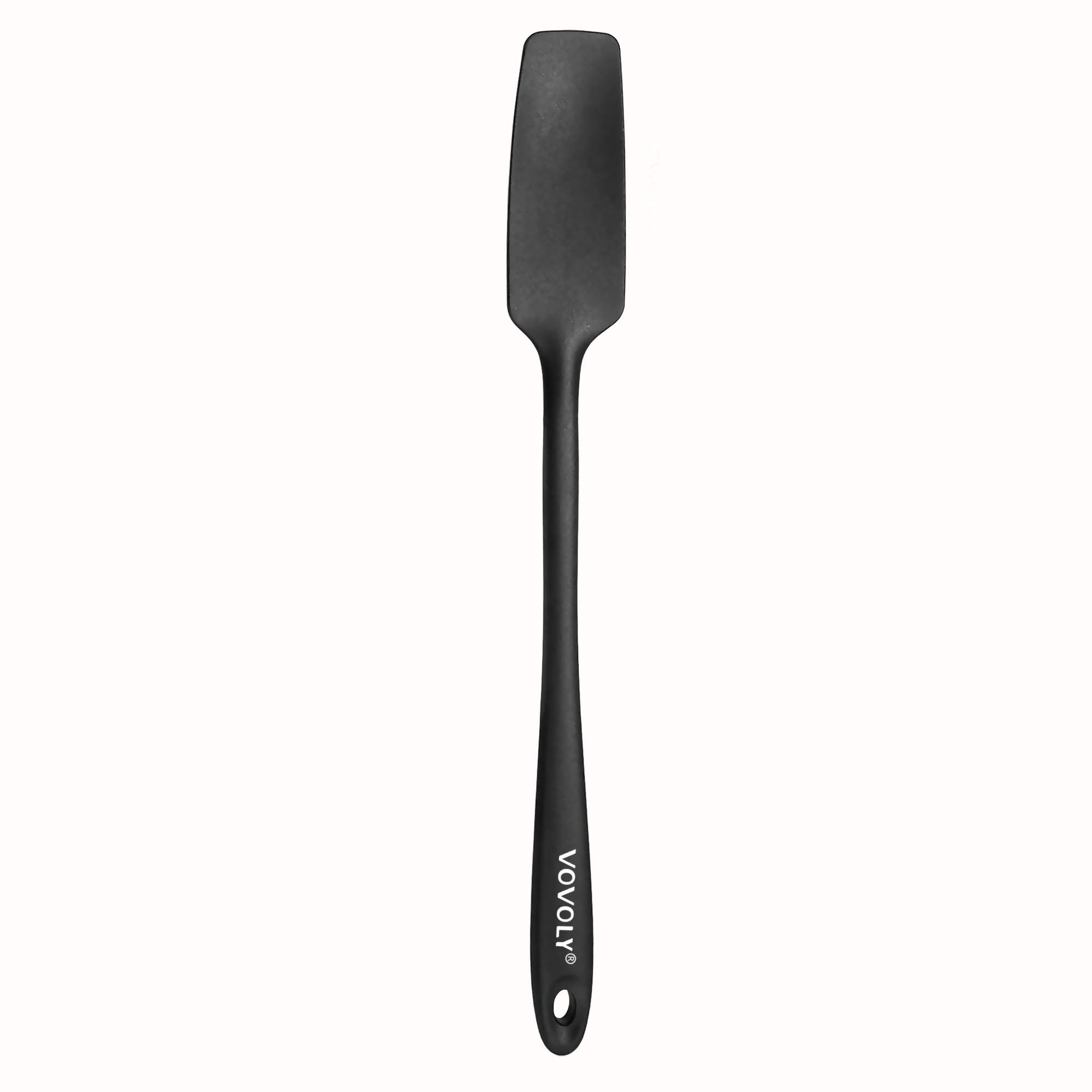 Vovoly Silicone Jar Spatula, Small Head with Long Handle, Rubber Spatulas Scraper for Jar, Blender, Bottle, etc. High Heat Resistant for Nonstick Cookware, Seamless, BPA Free, 11.2 Inch, Black.