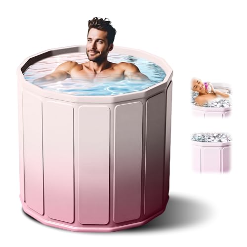 Image of Bath Tub for Adult for Bathroom, Foldable SPA Tub for Home Use with Drainage Hole, Thickened Insulated Ice Bath Tub, Inflatable BathTub for Adults, Ice BathTub for Adults (Pink-White)