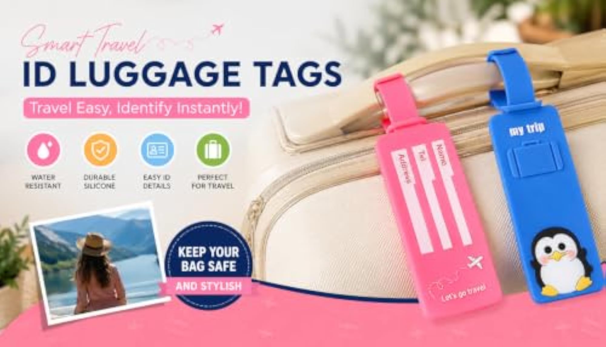 Waterproof Silicone Luggage Tags 6 Pack, Cartoon Suitcase Tags