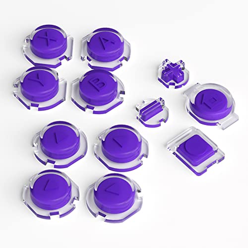 eXtremeRate Replacement Two-Tone Jelly Buttons for JoyCon, Purple &amp; Clear with Symbols Custom Controller ABXY Direction Home Capture + - Keys, DIY Action Face Buttons for Nintendo Switch &amp; Switch OLED