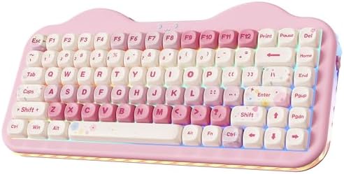 YUNZII C75 Wireless Mechanical Keyboard, 75% Layout Hot Swap Creamy Keyboard NKRO, Cute Keycaps RGB Backlit Gasket Mount, Cute Cake Design BT5.0/2.4G/USB-C for Win/Mac (Pink, Candy Linear Switch)