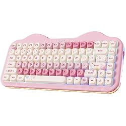 YUNZII C75 Wireless Mechanical Keyboard,75% Layout, Hot-Swappable NKRO,BT5.0/2.4G/USB-C Mode,Dye-Sub PBT MOA Keycaps,RGB Gasket Mount,Cute Cake Design for Mac/Win/Gaming (Pink, Milk V2 Switch)