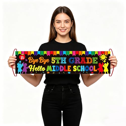 2SHF-BB5 5TH Grade Graduation Decorations 2026,5TH Grade Graduation Hand Banner,Last Day of Elementary School End of School Year Decoration Banner for Home School Classroom Class Bulletin Boards Celebration
