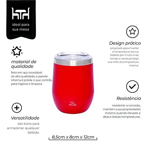 Mimo Style Copo Térmico de Aço Inoxidável Parede Dupla Vermelho 350ml Com Tampa de Polipropileno Liv