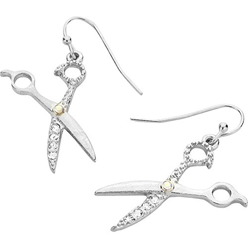 Liavy s Scissors Fashionable Earrings - Fish Hook - Sparkling Crystal - Rhodium Plated