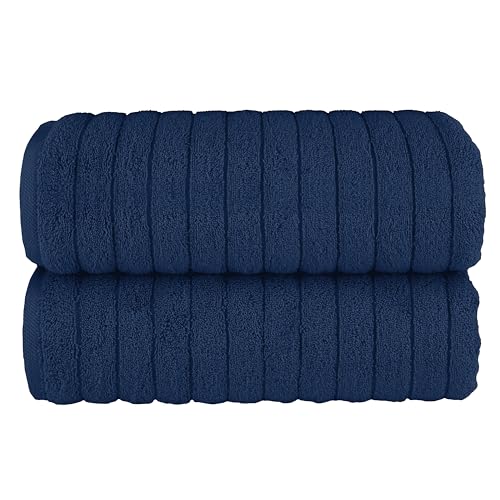 Image of Elegant Comfort 100% Turkish Cotton Corduroy Ribbed Luxury Soft 2 Pack Bath Towels 27 x 54 Inch - Ultra Plush, Absorbent, Quick Dry, Hotel Spa Quality Towels for Bathroom Essentials, Navy