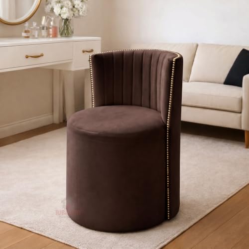 Image of Luxury Velvet Ottoman Chair Pouffe Stool-Modern Round Soft-Padded Chair for Dining Room, Living Room /Cafeteria Seating /Bedroom and Dressing Area /Ottoman with Backrest (Brown)