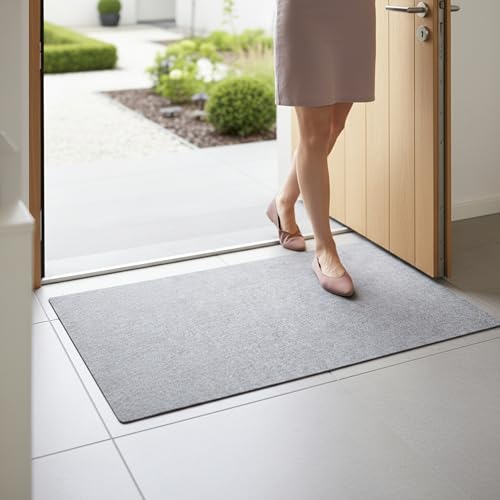 cocofy Felpudo fino de 2 mm, extraplano, 60 x 90 cm, interior fino, felpudo de fieltro con parte inferior antideslizante, felpudo interior gris