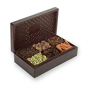 Octavius Indian Spice Collection- 300 Gm | Assorted 6 Whole Spices Wooden Gift Box | Wooden Spice Box | Wooden Masala Box | Gift Hamper For Diwali | Diwali Corporate Gifts