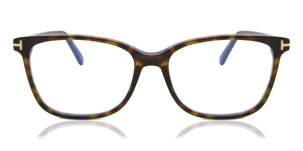 Eyeglasses Tom Ford FT 5842 -B 052 Shiny Dark Havana,"t" Logo/Blue Block Lense