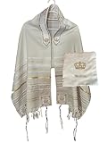 Shofars From Afar XTRA LARGE White Gold Messianic Tallit Talit Prayer Shawl 72