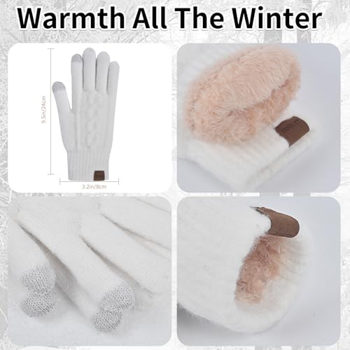 Winter Hat Scarf Gloves Set for Women, Classic Cable Beanie with Removable Pom Pom Long Scarf Touchscreen Gloves 3 in 1 Set4