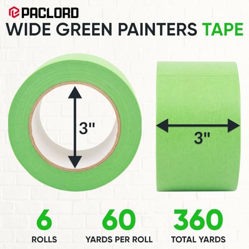 Image of 3 inch x 60 Yard Green Paper Tape (Pack of 6) - Multi-Purpose Painter's Masking Tape for Home and Professional Use - for Painters, Construction, or DIY Crafts - Smooth and Easy Removal